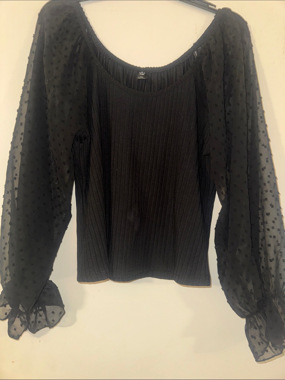 SHEIN Black Swiss Dot Puff Sleeve Blouse